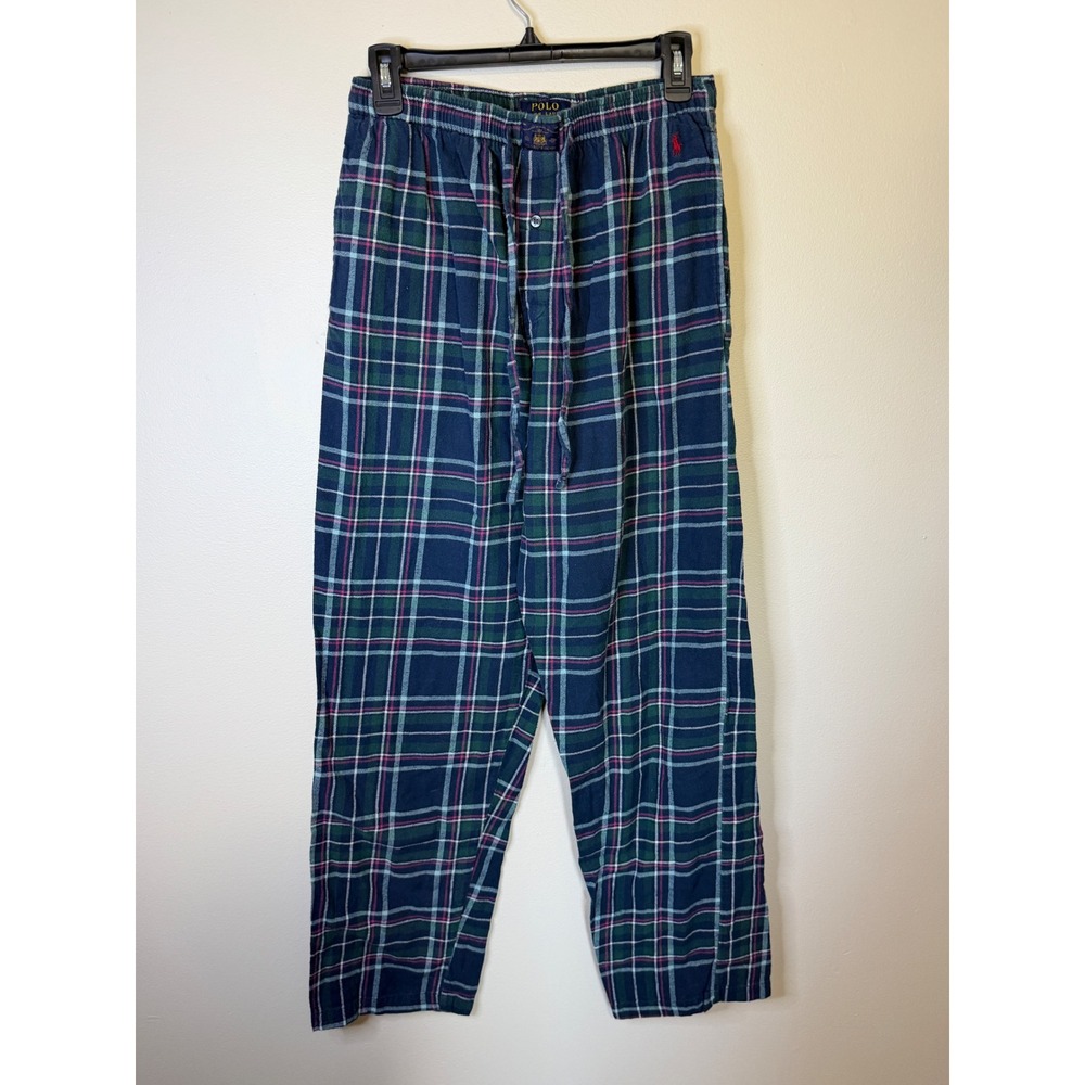 Polo Ralph Lauren Flannel Plaid Cotton Pajama Lounge Pants M Navy Green Red